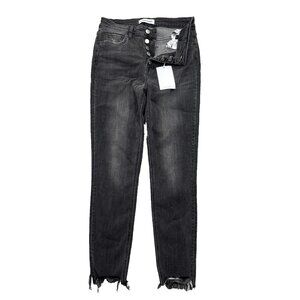 Flying Monkey Black Label Gray Button Fly Raw Hem Hi-Rise Skinny Jeans 28 NWT